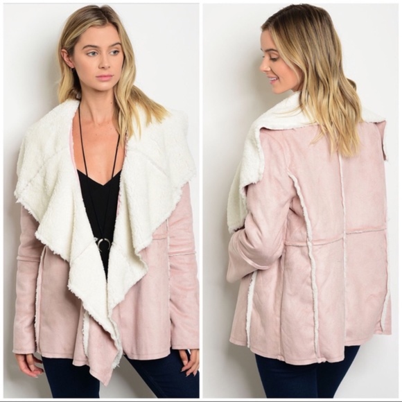 Boutique Jackets & Blazers - Pink Faux Suede Shearling Collar Jacket NWT